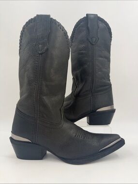 Vintage Laredo Black Charcoal Distressed Leather Cowboy Boots Women's Size 7.0